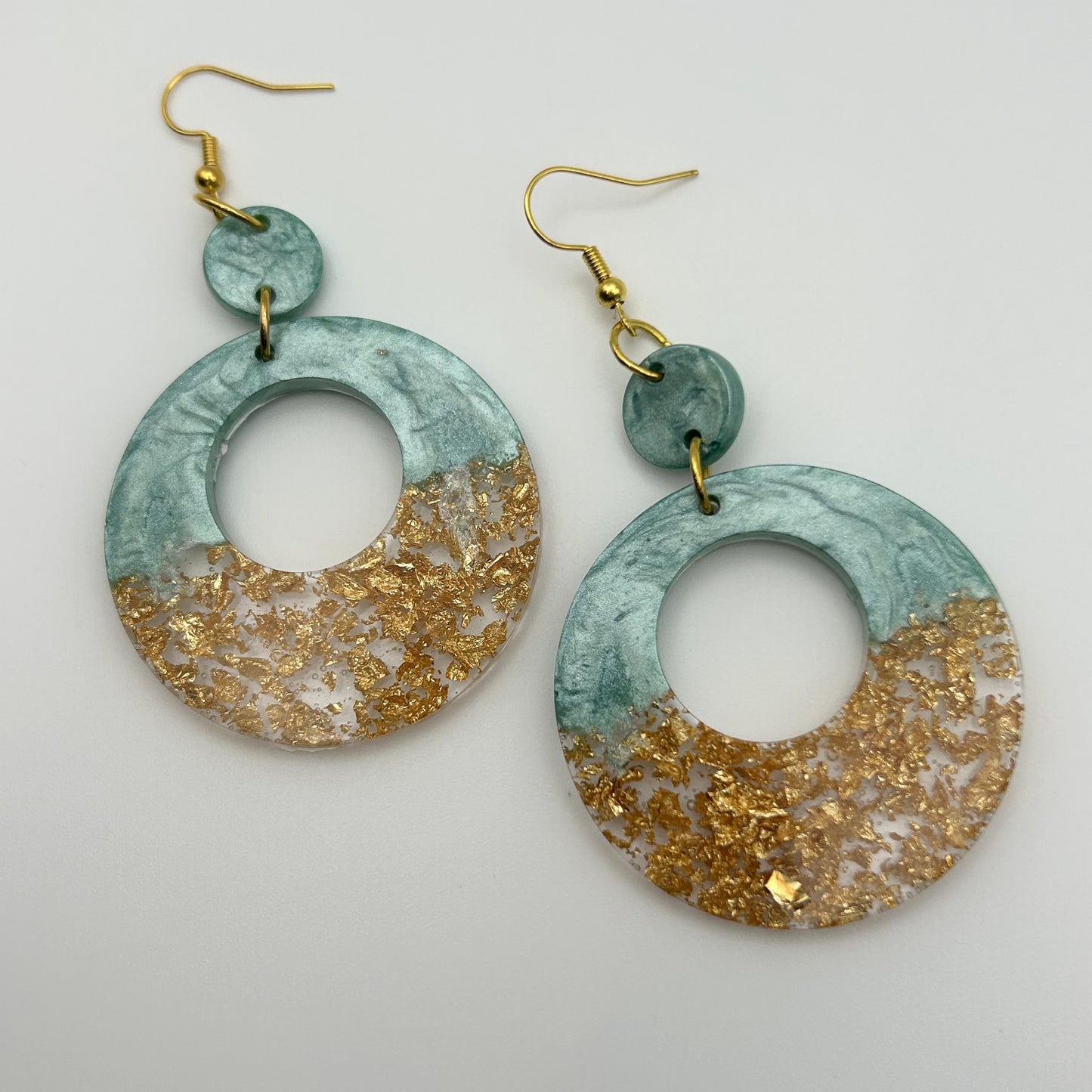 Teal and Gold Foil Split Earrings