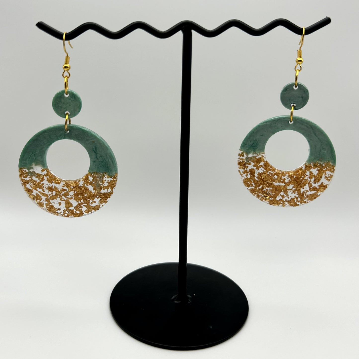 Teal and Gold Foil Split Earrings