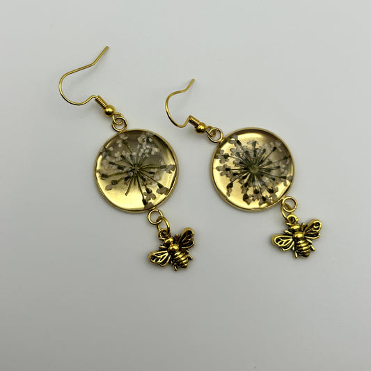 Queen Ann's Lace Bee Charm Earrings