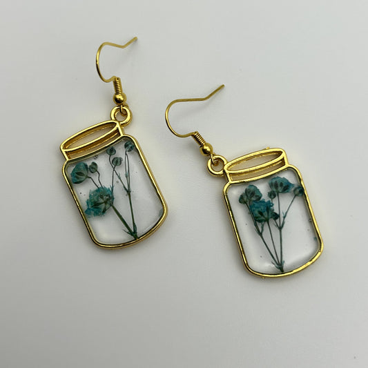 Gold Jar Earrings with Flowers