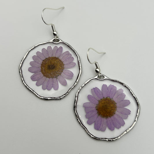 Abstract Hoop Earrings with Pressed Flowers